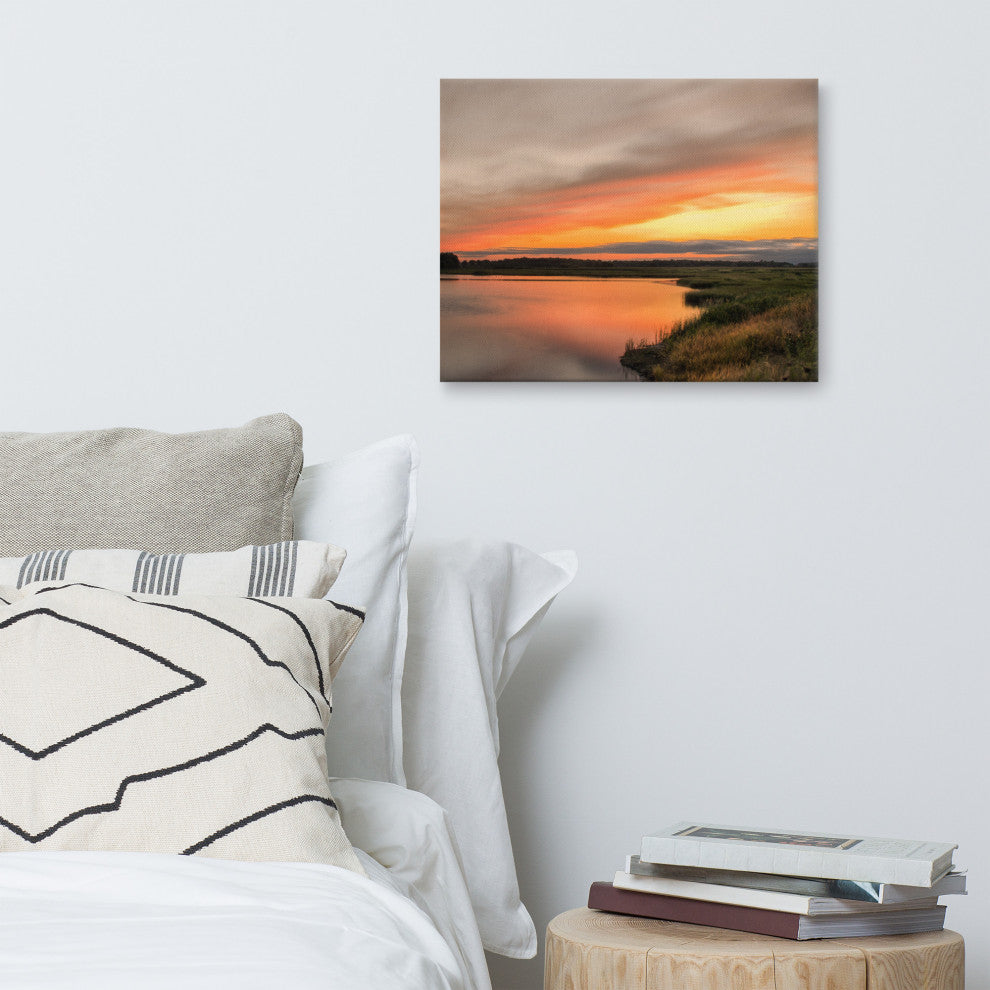 Farmhouse Style Wall Art: Sunset Woodland Marsh  Canvas, 16" X 20"