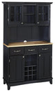 Contemporary Sideboard With Hutch, Multiple Storage & Natural Wood Top, Black