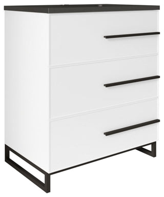 Freestanding White Vanity with Matte Black Sand Sink Top, 30"