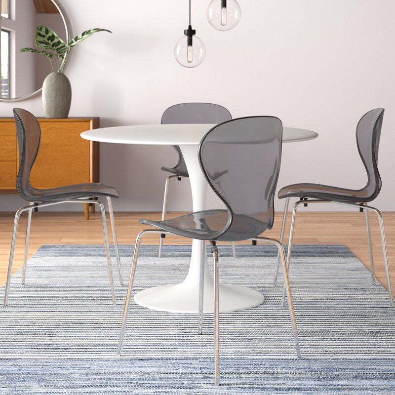 Stackable Plastic Dining Chair with Chrome Legs for Indoor and Outdoor Set of 4, Black