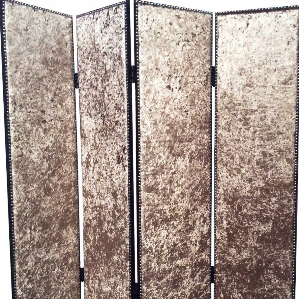 HomeRoots 1" x 84" x 84" Bronze Wood and Fabric Screen