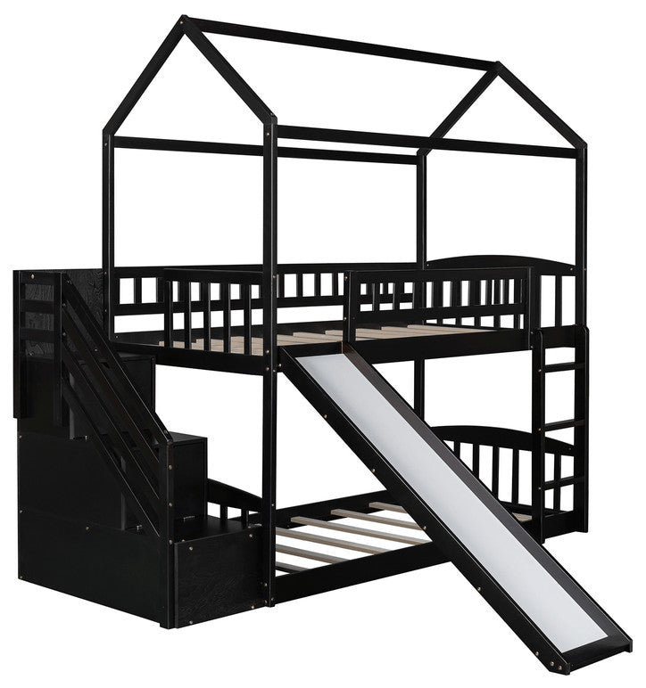 Espresso Twin Over Twin Playhouse Styled Bunk Bed