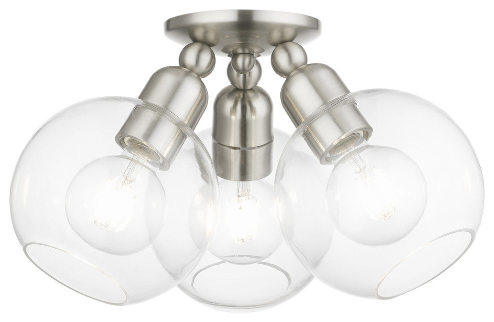 Downtown 3 Light Brushed Nickel Sphere Semi-Flush