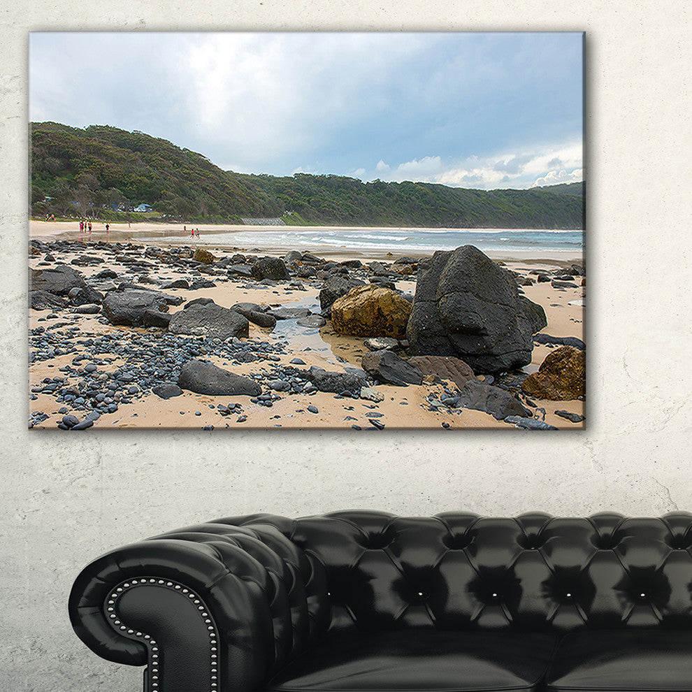 "Pretty Beach With Small And Big Rocks" Seashore Canvas Print, 40"x30"