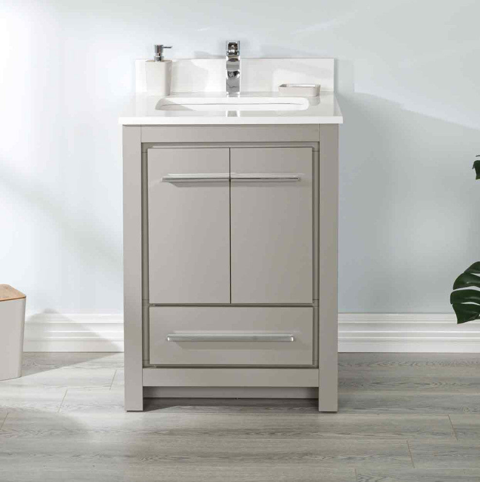 Mila Collection 24" Bathroom Vanity With Sink, Mirror, Countertop, Ash Gray