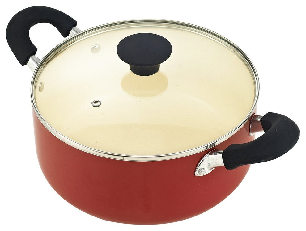 Cook N Home Nonstick Ceramic Coating 10-Piece Cookware Set, Red