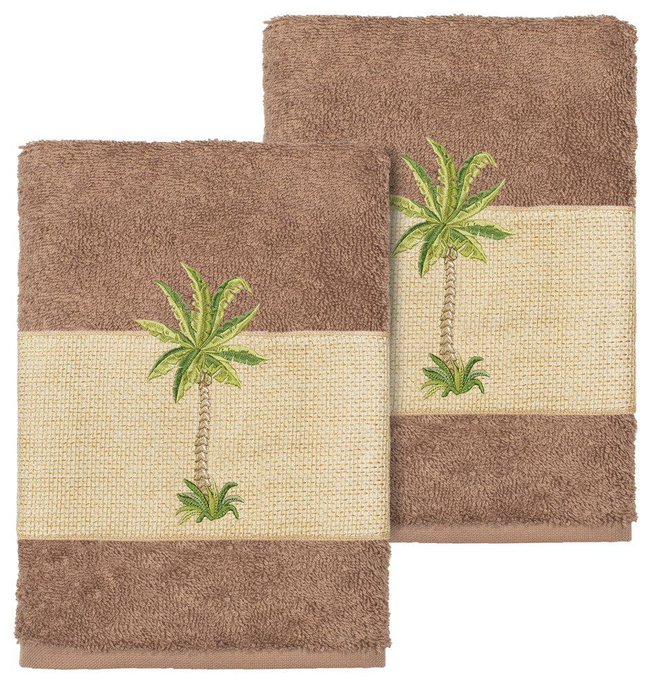 Colton 2-Piece Embellished Washcloth Set, Latte