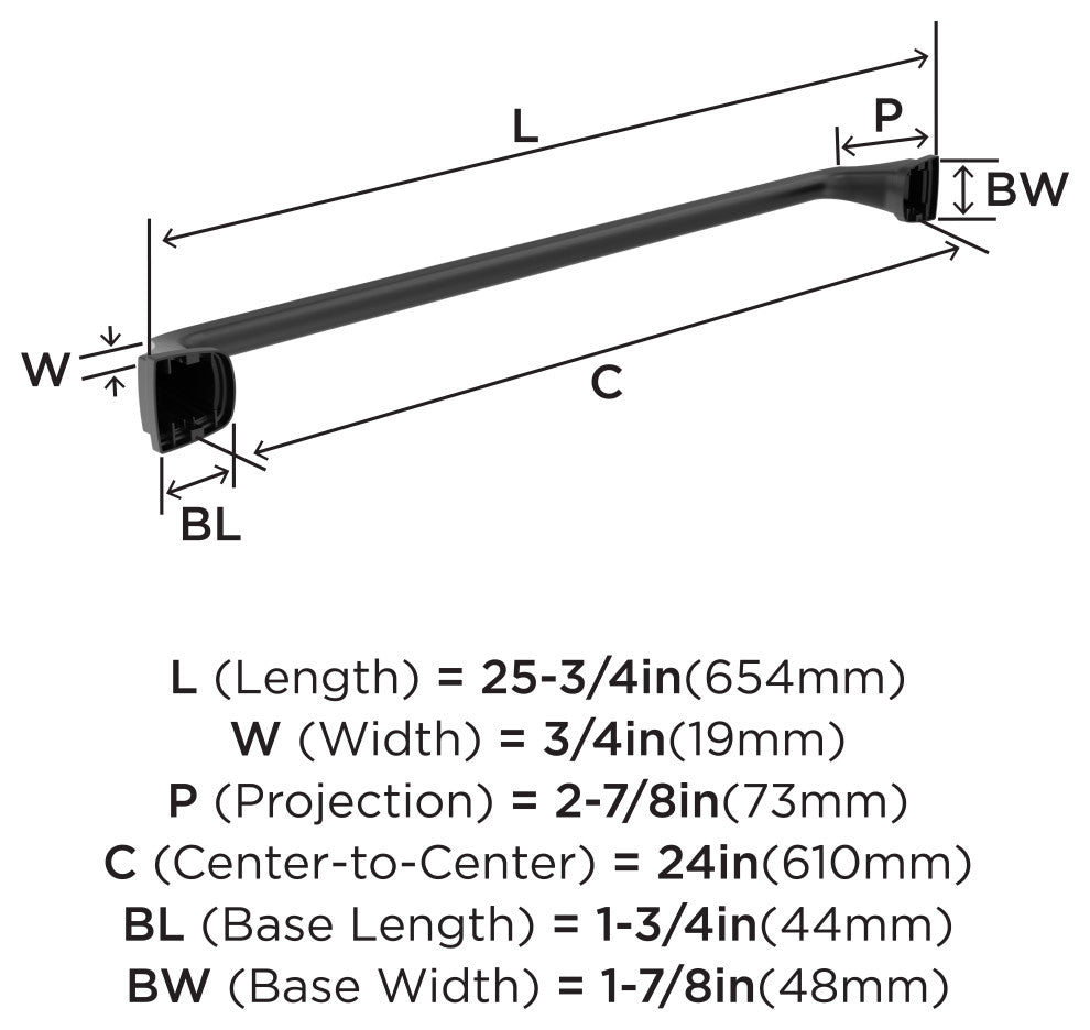 Amerock Revitalize Traditional Towel Bar, Matte Black, 24" Center-to-Center