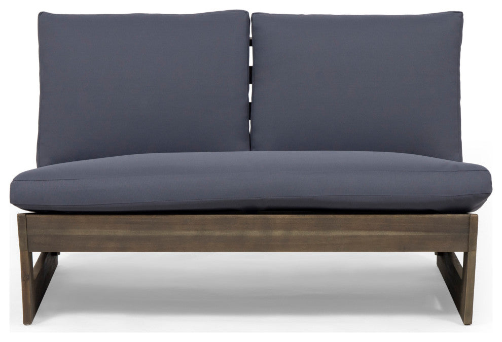 Kaitlyn Outdoor Acacia Wood Loveseat with Cushions, Gray