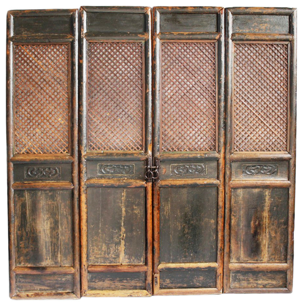 Consigned Set of Four Chinese Black Screens