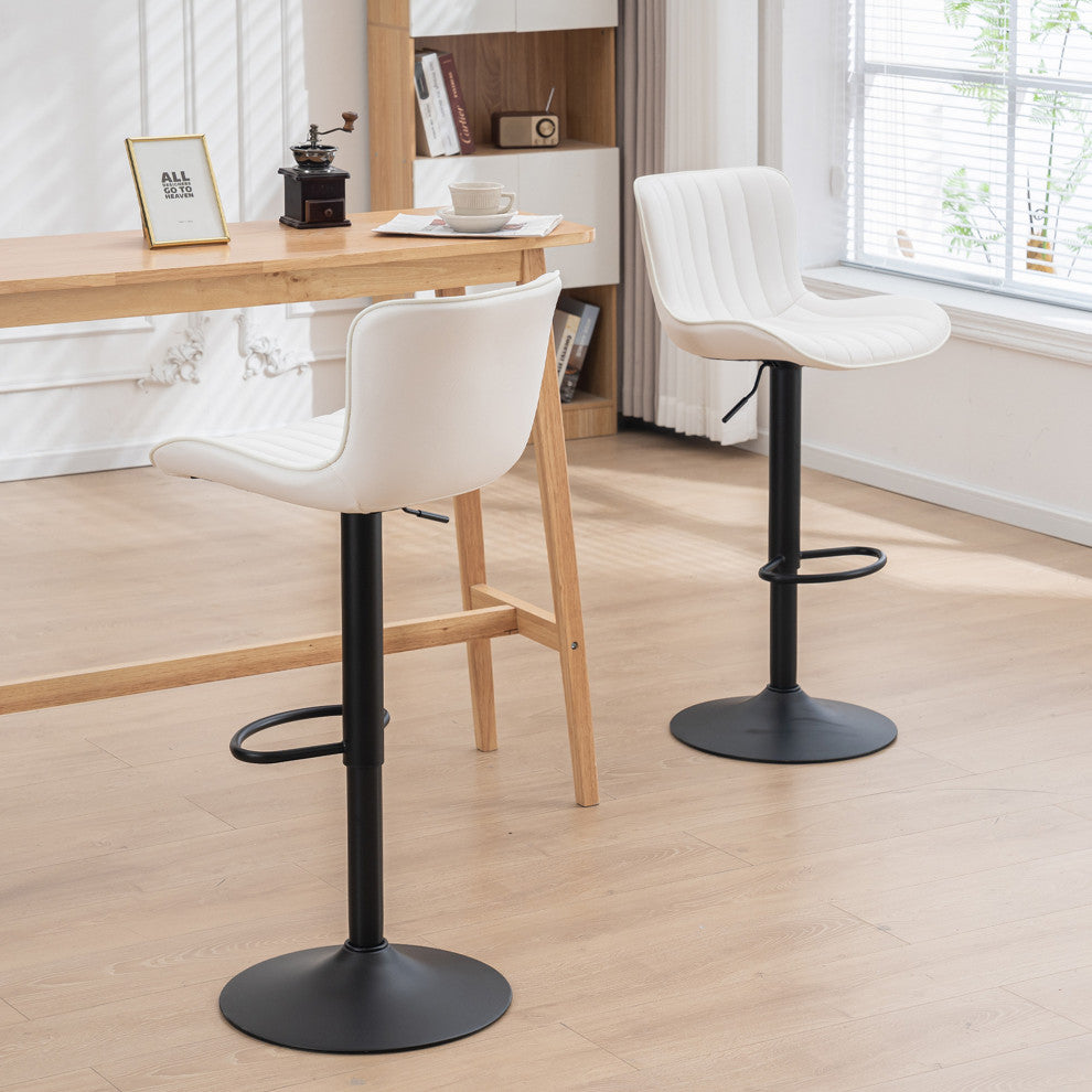YOUNIKE Set of 2 Leather Bar Stool Adjustable, Swivel, Wingback, White