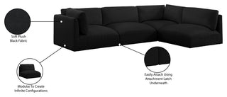 Ease Fabric Upholstered L-Shaped Modular Sectional, Black, 4 Piece: 2 Corner, 2 Armless