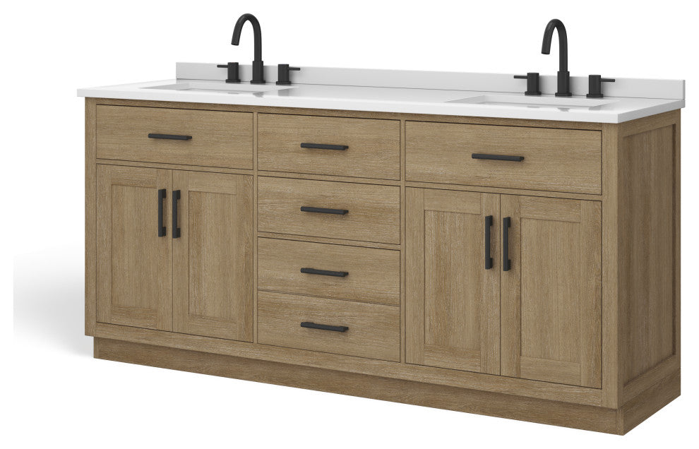 The Camille Bathroom Vanity, Driftwood Oak, 72", Double Sink, Freestanding