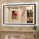 LED Vanity Mirror With Lights Metal Framed Front & Backlit, Dimmable, Black, 55x36