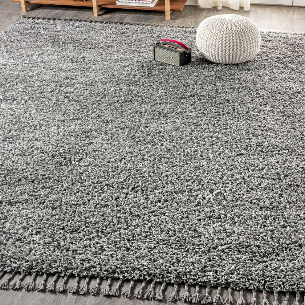 Mercer Shag Plush Tassel Area Rug, Charcoal, 3 X 5