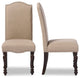 Zachary Oak Brown Beige Linen Fabric Dining Chair, Set of 2