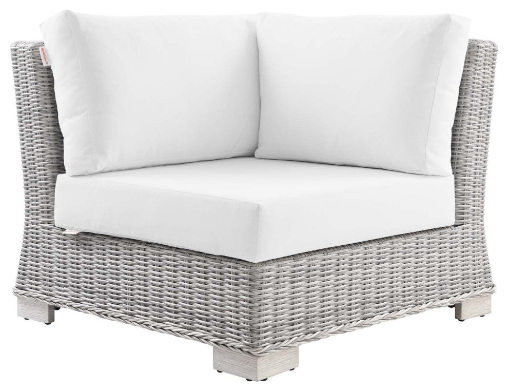 Sofa Corner Chair, Rattan, Wicker, Gray White, Modern, Outdoor Patio Cafe