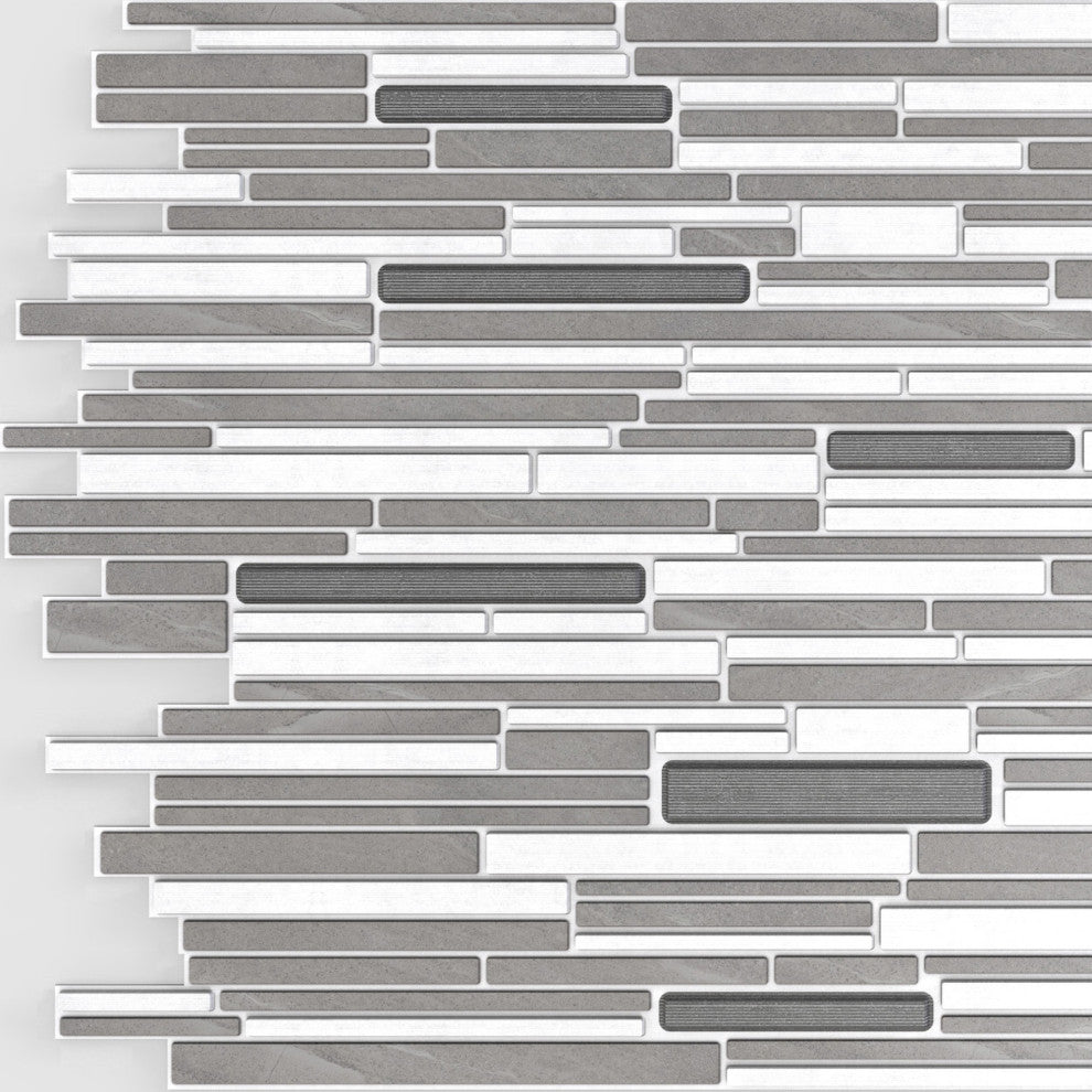 White Grey Mosaic 3D Wall Panels, Set of 10, Covers 49 Sq Ft