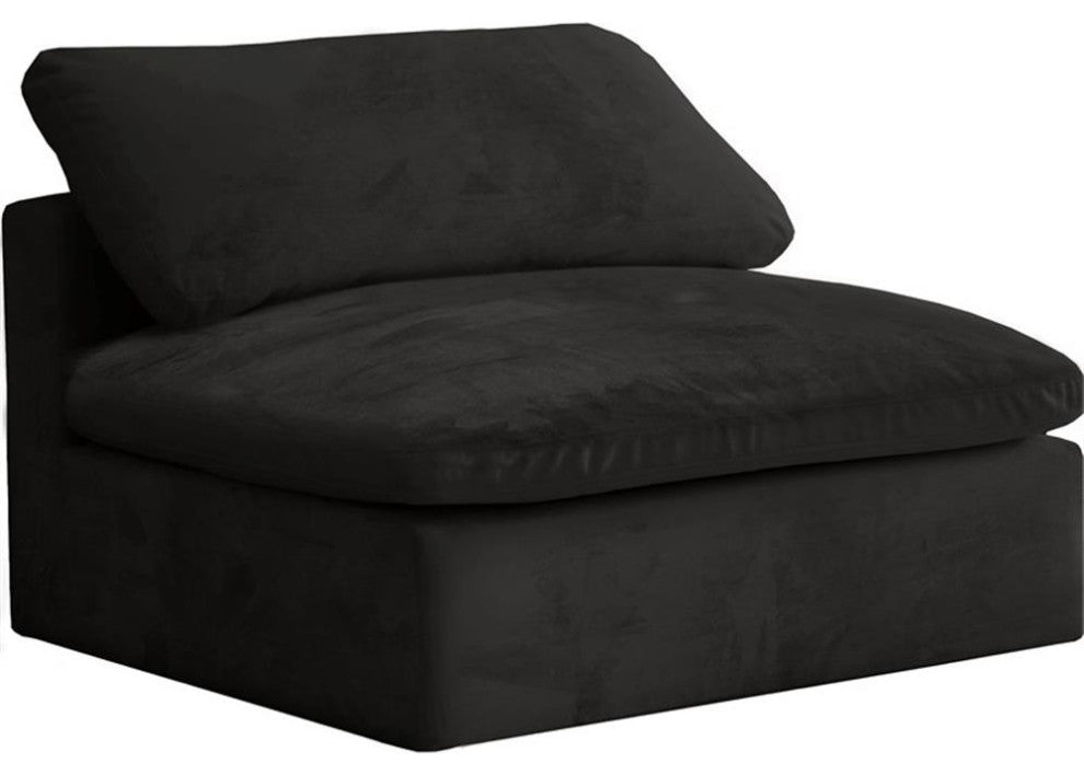 Maklaine Contemporary Velvet Modular Armless Chair in Soft Black