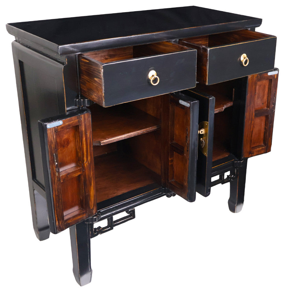 Oriental Hall Chest Antique-Style Black Lacquer