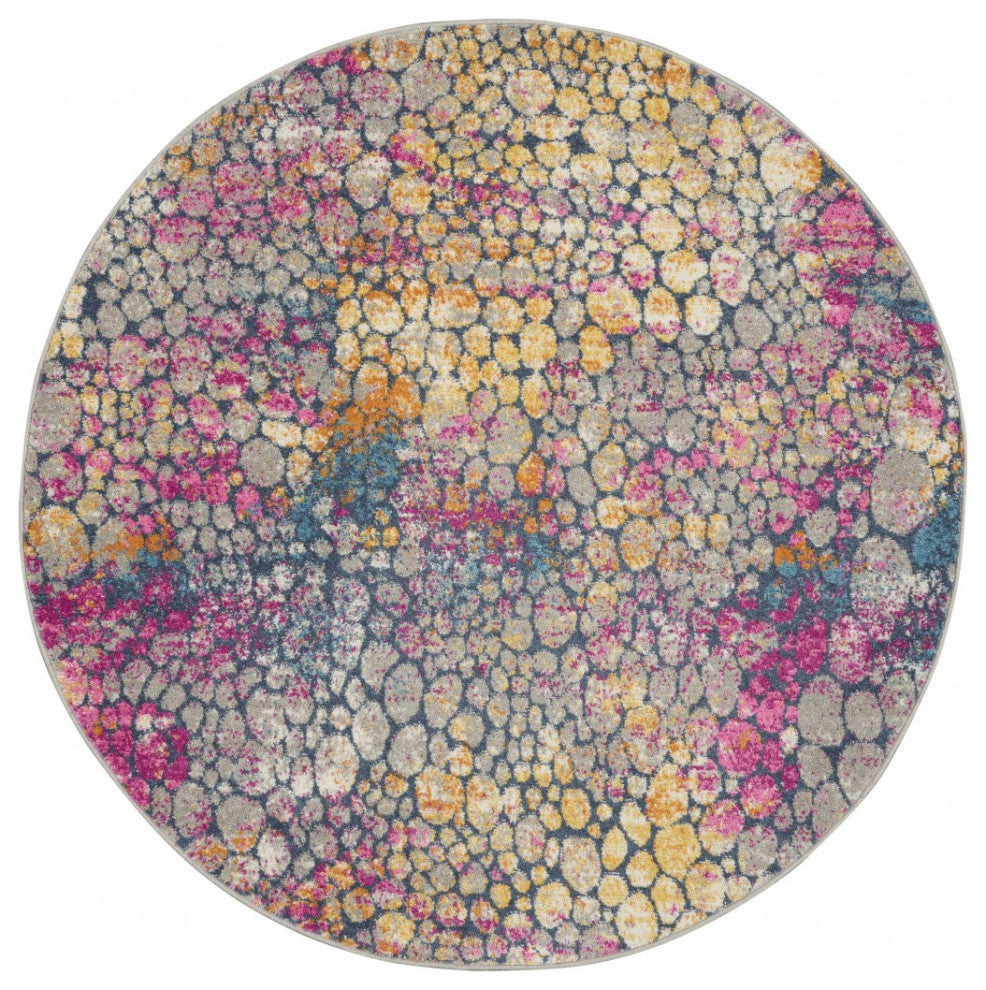 5' Pink And Ivory Round Coral Power Loom Area Rug