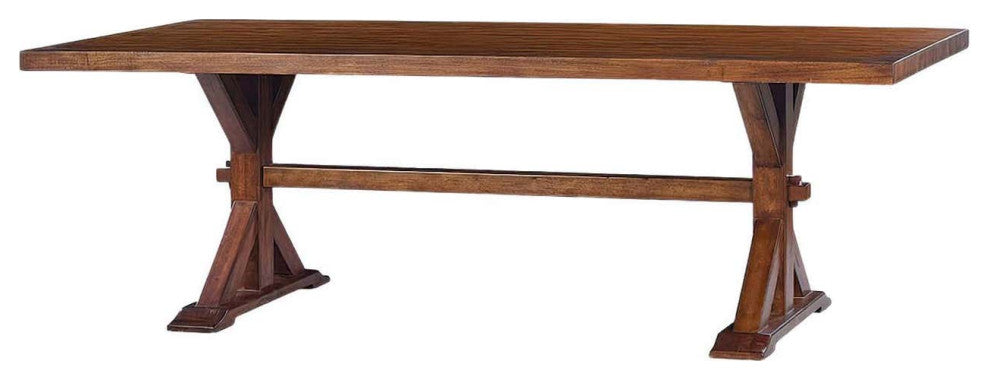 Country Trestle Dining Table Dark Rustic Finish