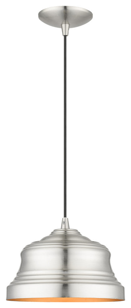 Endicott 1-Light Brushed Nickel Bell Pendant, Gold Inside