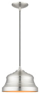 Endicott 1-Light Brushed Nickel Bell Pendant, Gold Inside