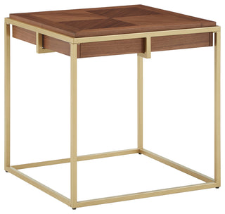 Raleigh Square End Table with Metal Base - Natural Finish, Gold Base