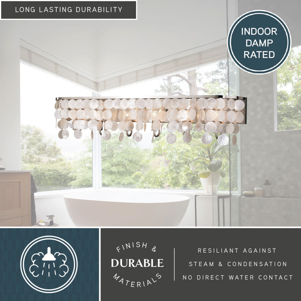 Vaxcel Elsa Capiz Shell 6-Light Vanity Light, Satin Nickel