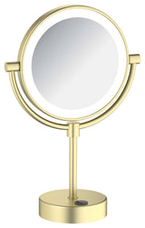 Circular LED Free Standing Magnifying Make Up Mirror, Brushed Gold