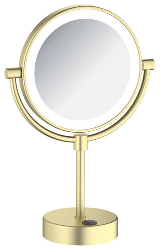 Circular LED Free Standing Magnifying Make Up Mirror, Brushed Gold