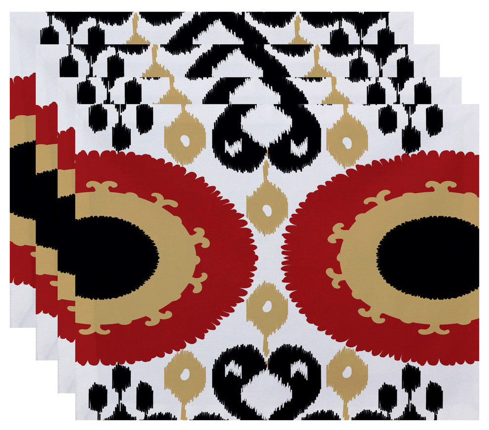 18"x14" Boho, Geometric Print Placemat, Coral, Set of 4
