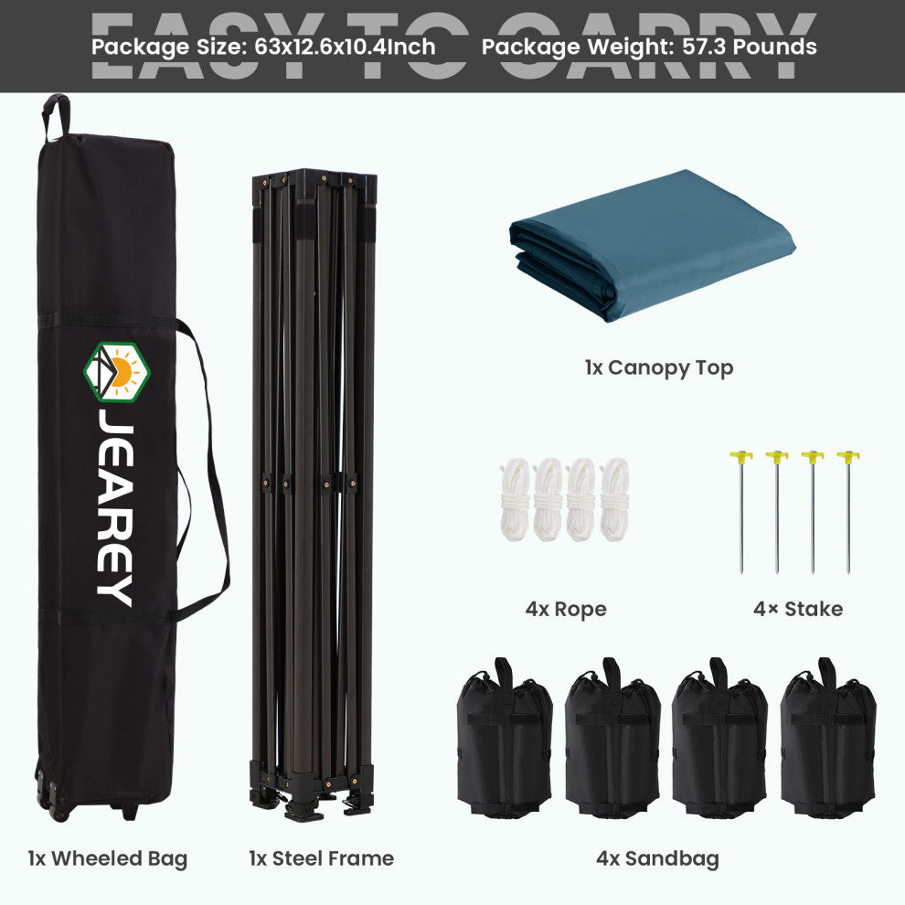 JEAREY Pop Up Canopy Tent, Outdoor Canopy, 4 Sand Bags, Navy, 10x15ft