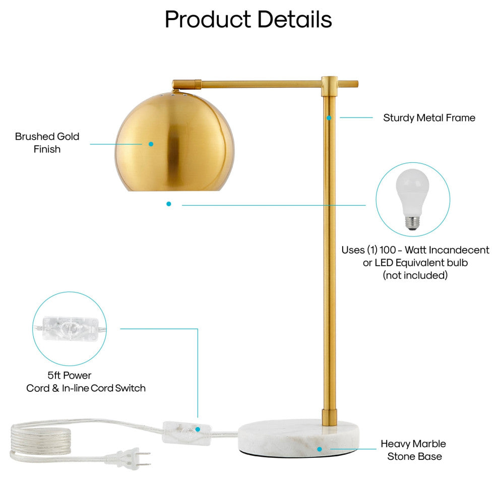 Inspired Home Emmalin Table Lamp, Marble Stone Base, Brass