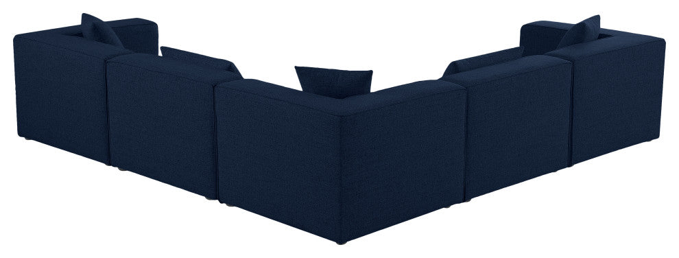 Cube Upholstered Modular Sectional, Navy, 5-Piece: 2 Armless Chair, 3 Corner Chair, Linen Texured Fabric