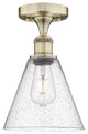 Berkshire-1 Light 8" Semi-Flush Mount-Antique Brass, Seedy Glass Shade