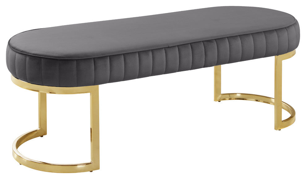 Lemar Velvet Upholstered Bench, Gray