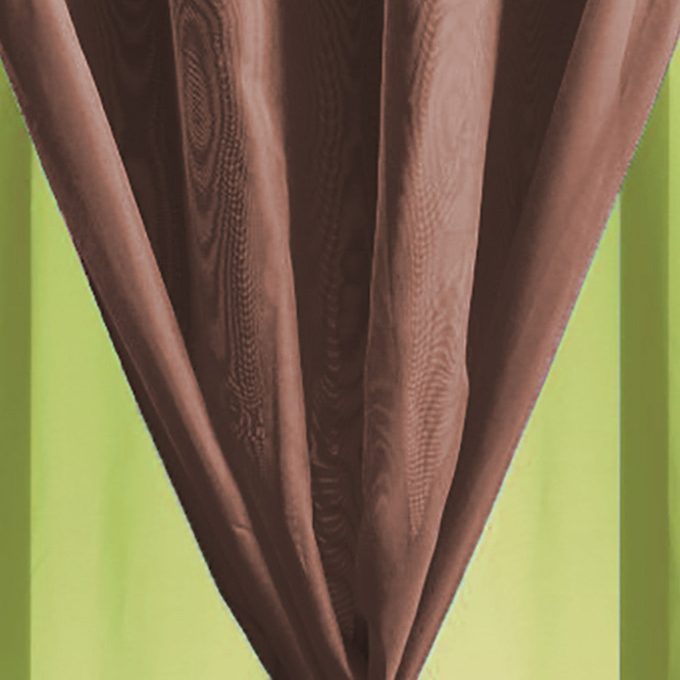 Double Layer Window Curtain Drape, Two-Tone Sheer Curtain, 95x55 Inches, Green/Brown, 1 Panel