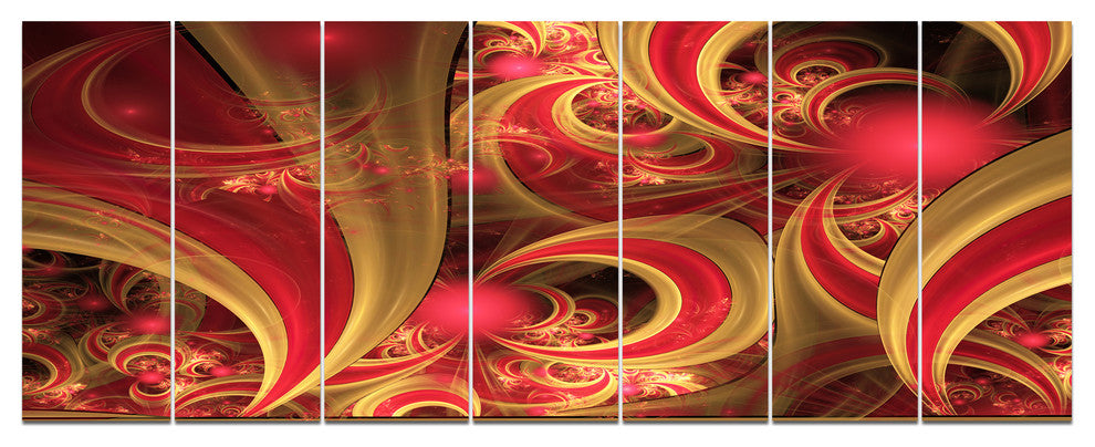 Pink Symmetrical Fractal Pattern, Floral Canvas Art Print, 83"x32", 7 Panels