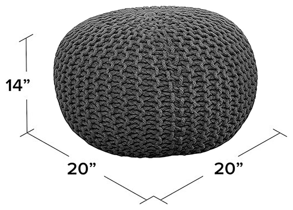 Handmade Premium Cotton Round Knitted Cable Style Pouf, Red
