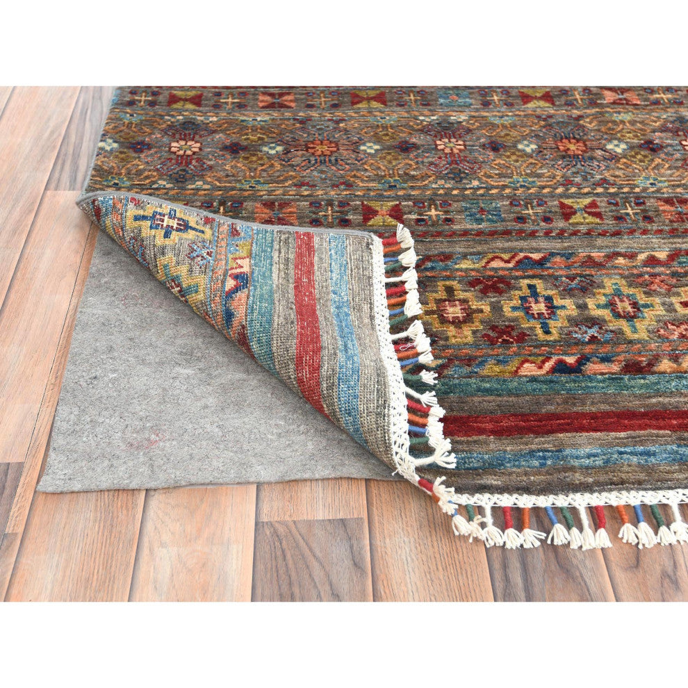 Colorful Afghan Super Kazak Wool Hand Knotted Oriental Rug, 9'10"x13'2"