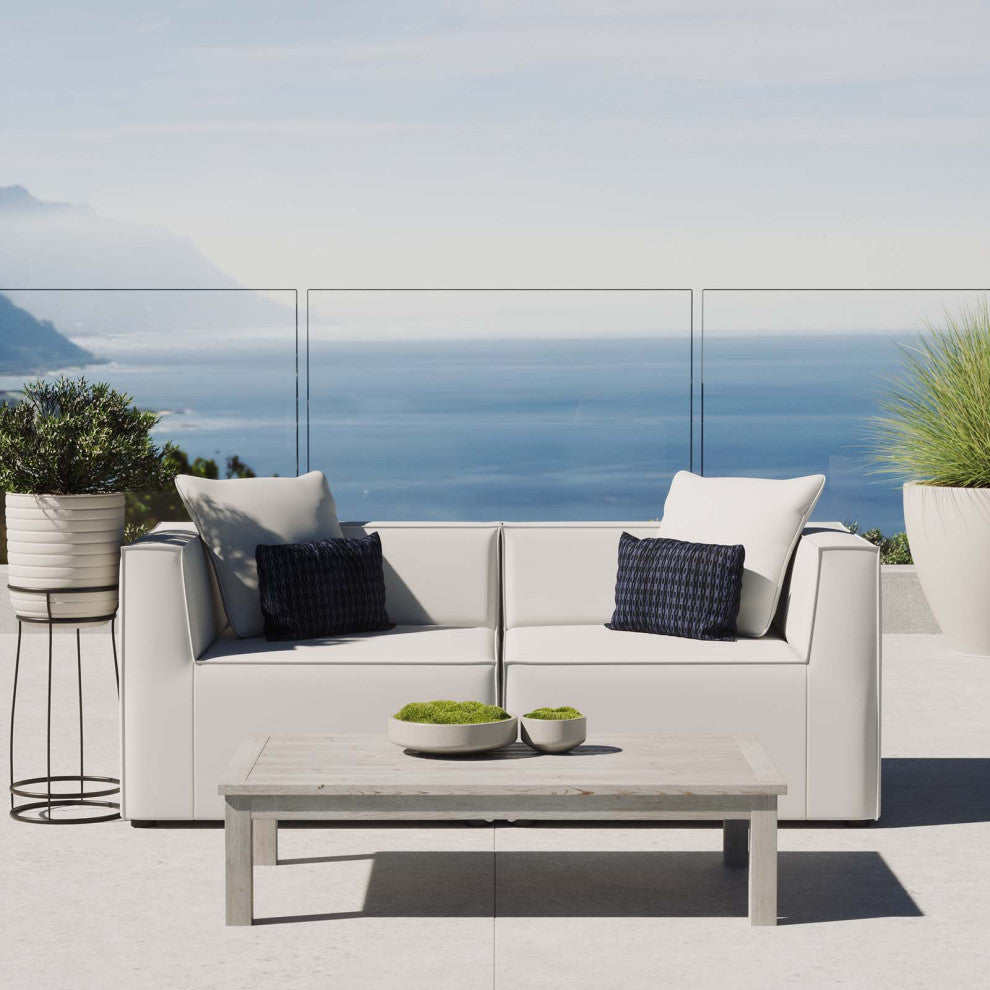 Lounge Loveseat Sofa, Fabric, White, Outdoor Patio Balcony Cafe Bistro Garden