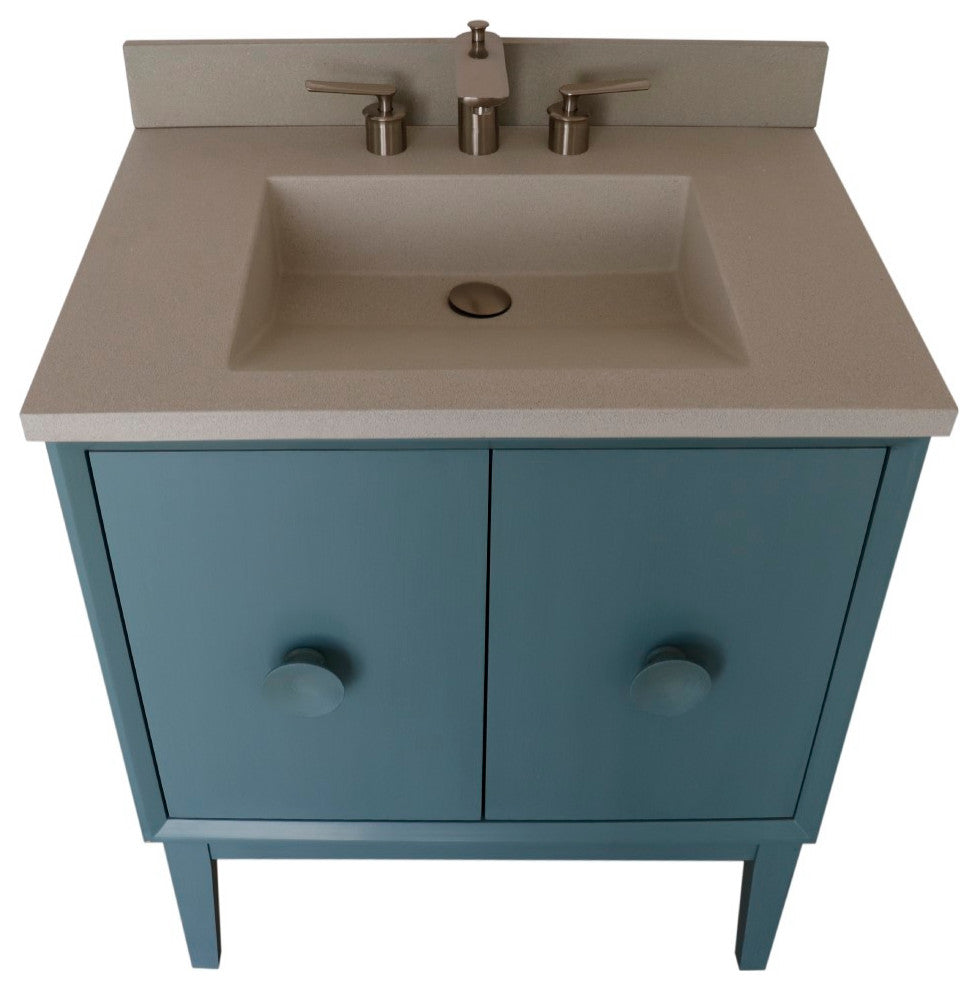 31" Single Vanity, Aqua Blue Finish With Gray Concrete Top