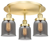 Bell-3 Light 17" Flush Mount-Satin Gold, Plated Smoke Glass Shade
