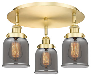 Bell-3 Light 17" Flush Mount-Satin Gold, Plated Smoke Glass Shade