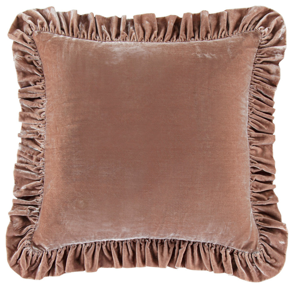 Stella Faux Silk Velvet Ruffled Euro Sham, 27" x 27", 1PC, Dusty Rose