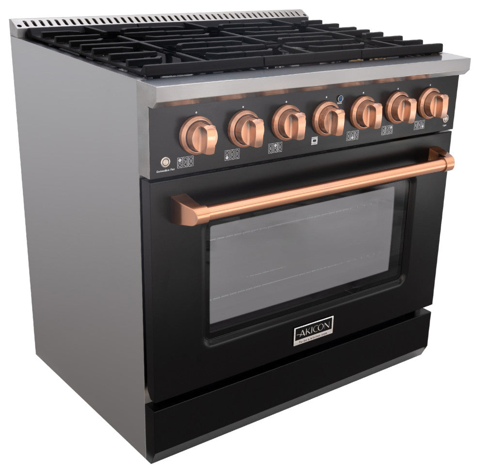 36" Slide-in Freestanding Gas Range & 5.2 Cu. Ft. Oven, 6 Burners. Matte Black, Matte Black & Copper