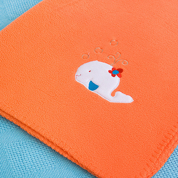 White Whale - Orange Applique Coral Fleece Baby Throw Blanket (29.5"-39.4")