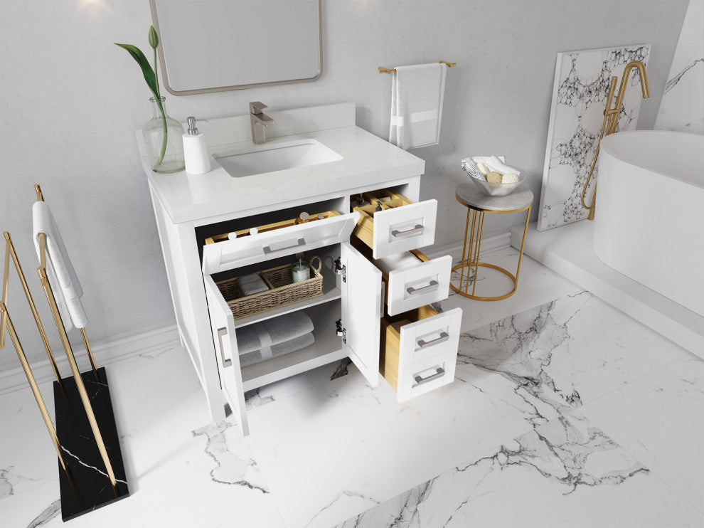 Cambridge 36 Center Sink Bath Vanity in White 2" Empira Quartz
